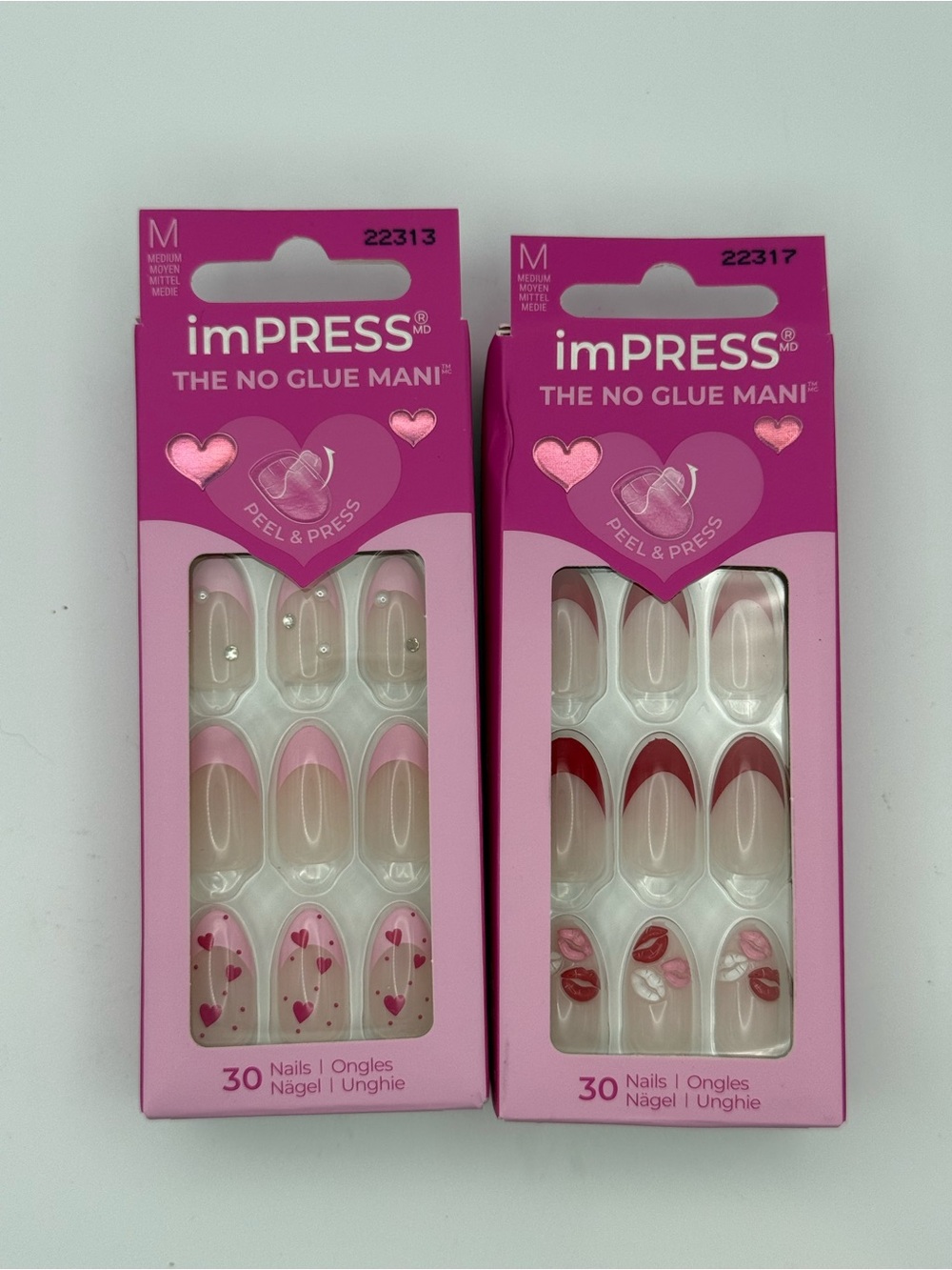 imPRESS Press-On Nails Lot of 2 French Tip Heart Kiss Designs Medium